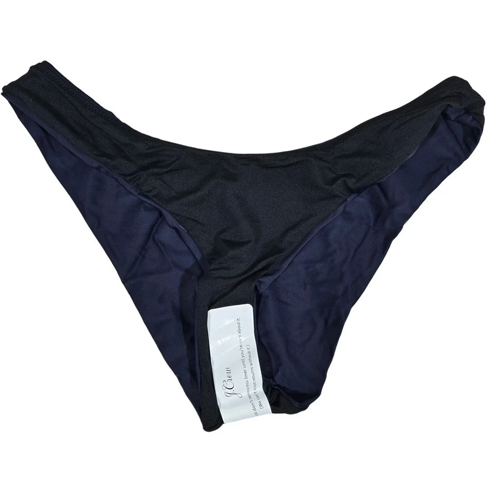J. Crew Curved-waist cheeky bikini bottom in‎ Navy M NWT